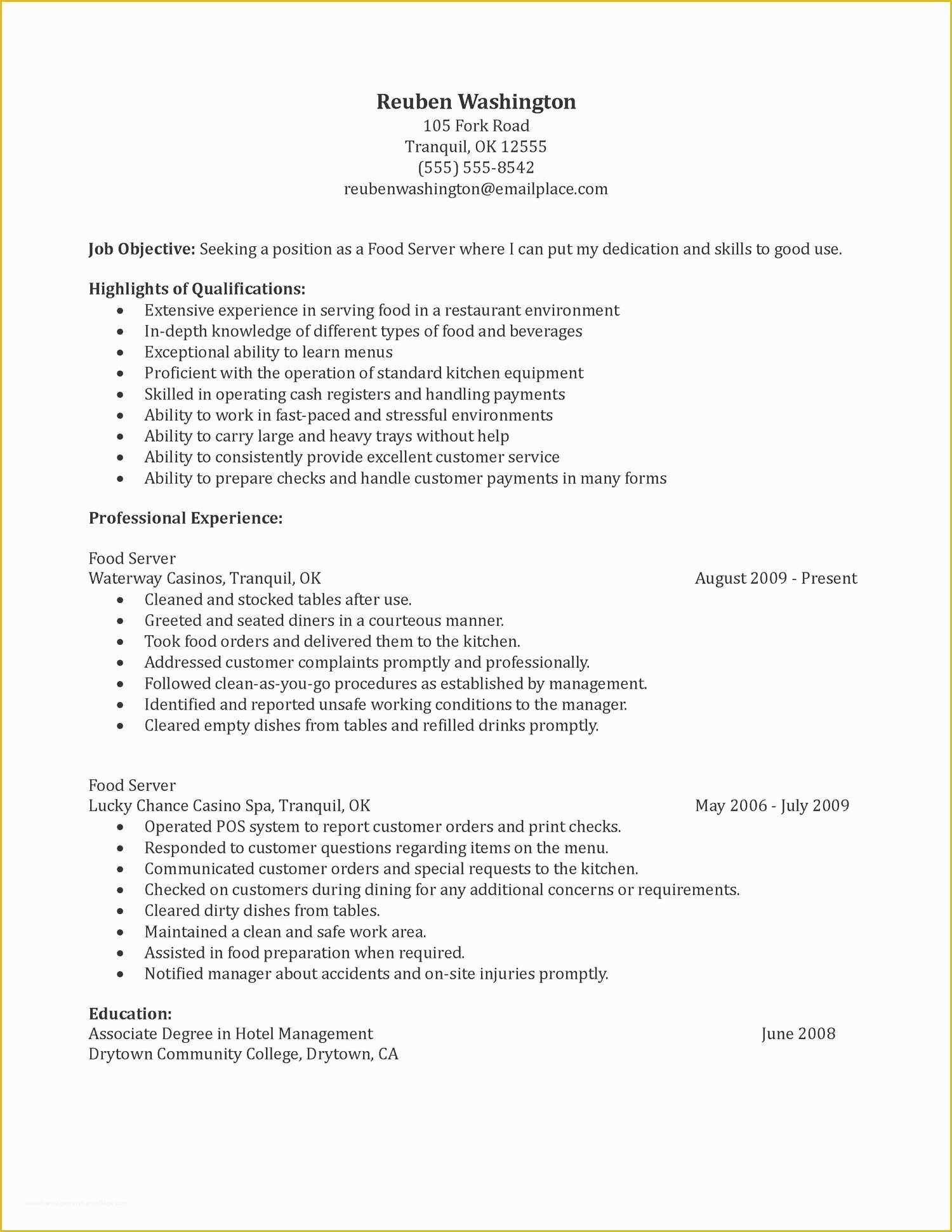 Free Resume Templates for Restaurant Servers Of Resume Bullet Points for Server Bongdaao