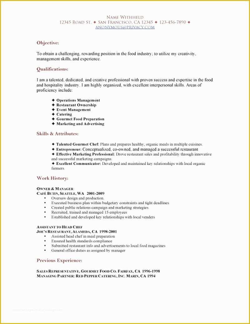 Free Resume Templates for Restaurant Servers Of Sample Restaurant Resumes