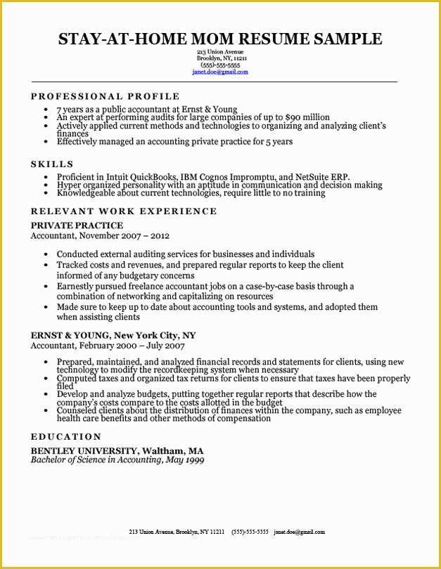 Free Resume Templates for Stay at Home Moms Of Stay at Home Mom Resume Sample & Writing Tips