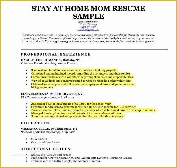 Free Resume Templates for Stay at Home Moms Of Stay at Home Mom Resume Sample &amp; Writing Tips