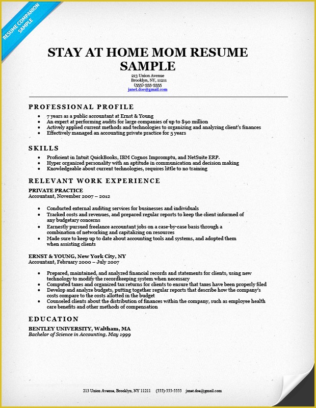 wording for stay at home mom on resume