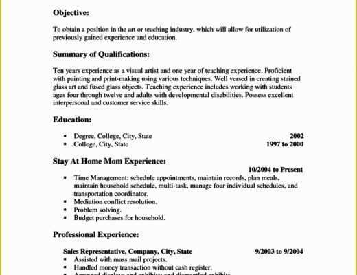 Free Resume Templates for Stay at Home Moms Of Stay at Home Mom Resume Template Free Samples Examples
