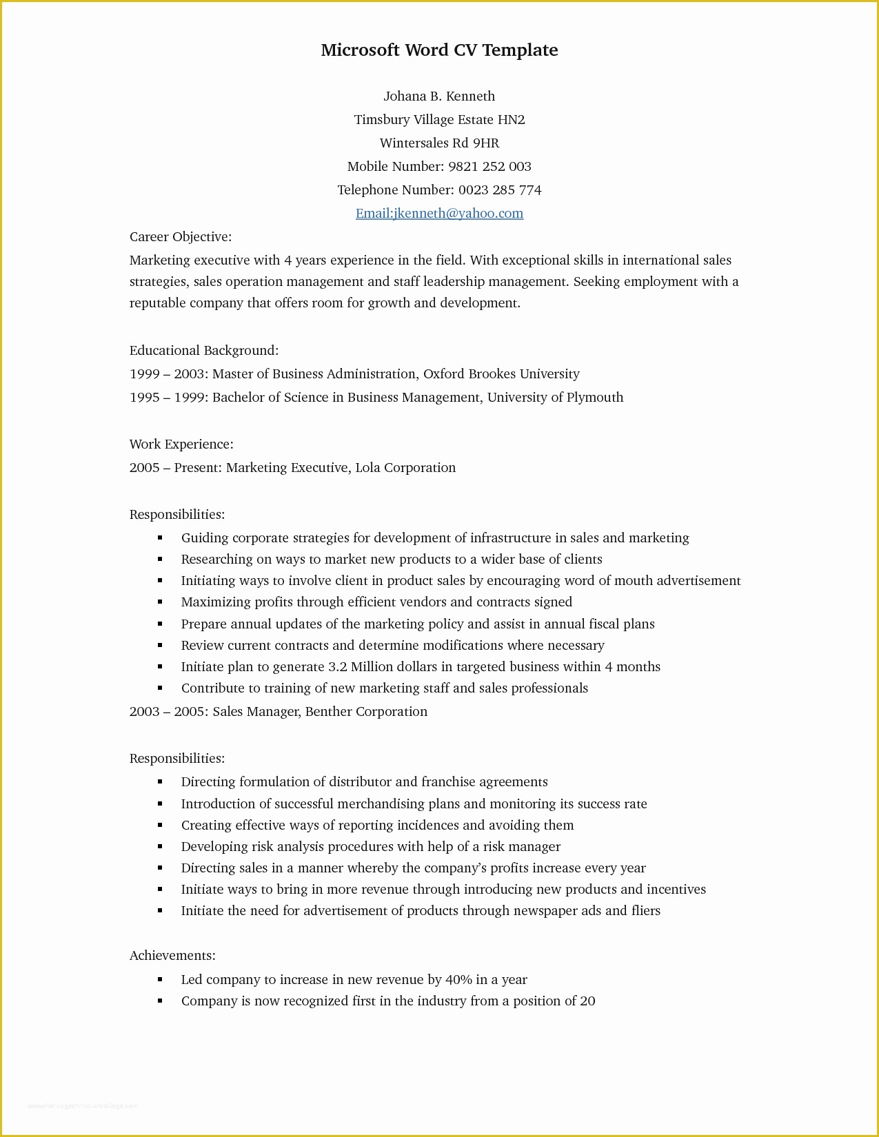 Free Resume Templates Microsoft Word 2007 Of Cv Template Word 2007 Uk