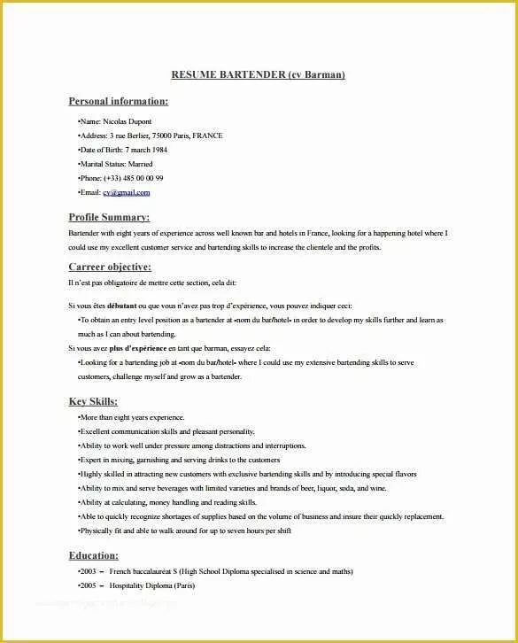 Free Resume Templates Pdf Of 8 Bartender Resume Templates Download for Free