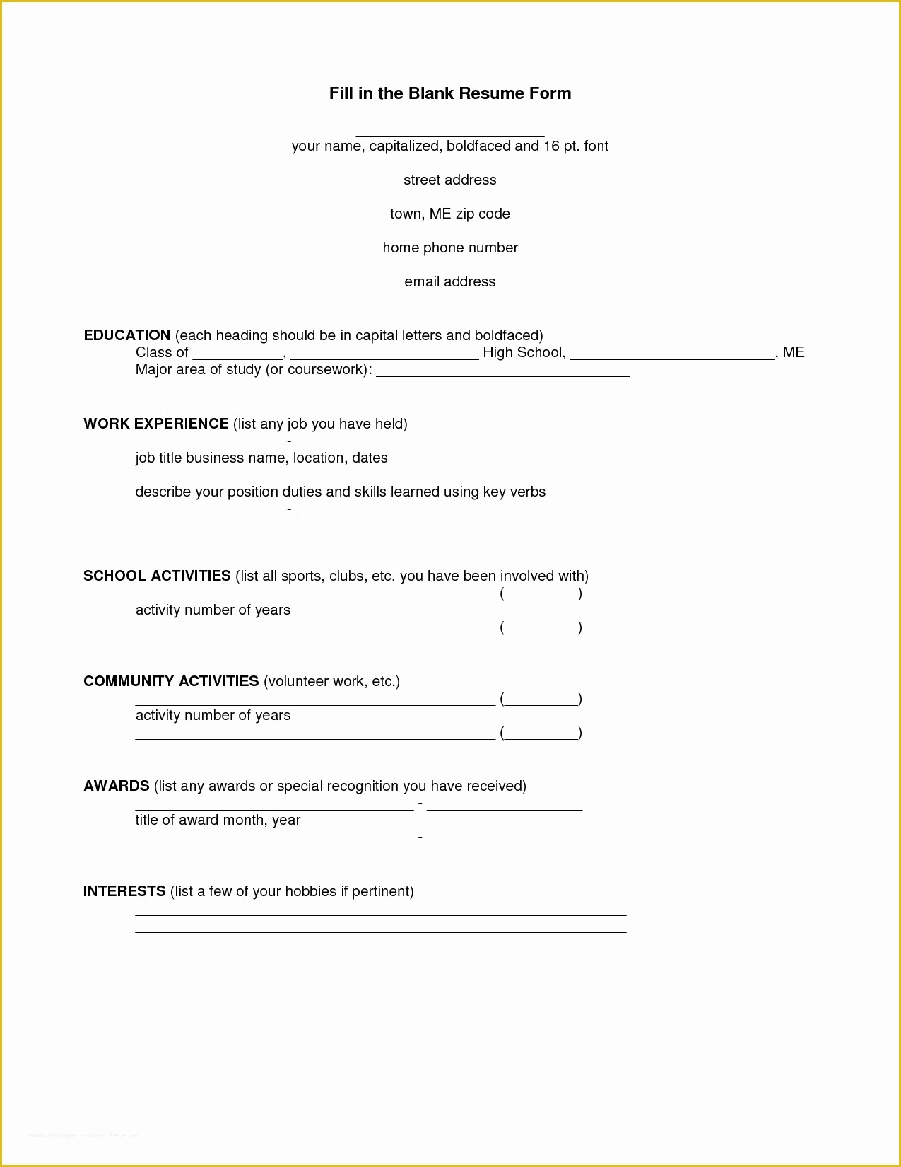 Free Resume Templates to Fill In and Print Of 13 Best Of Simple Resume Worksheet College Brag