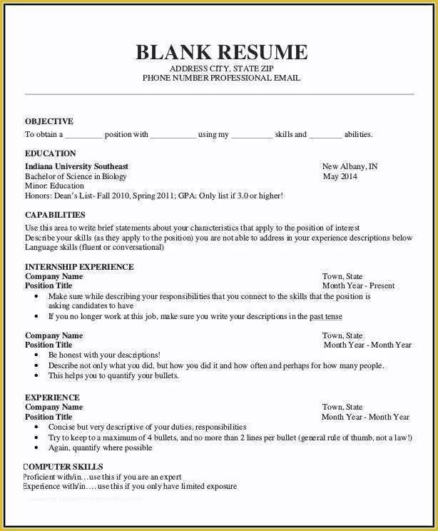 Free Resume Templates to Fill In and Print Of Blank Resume