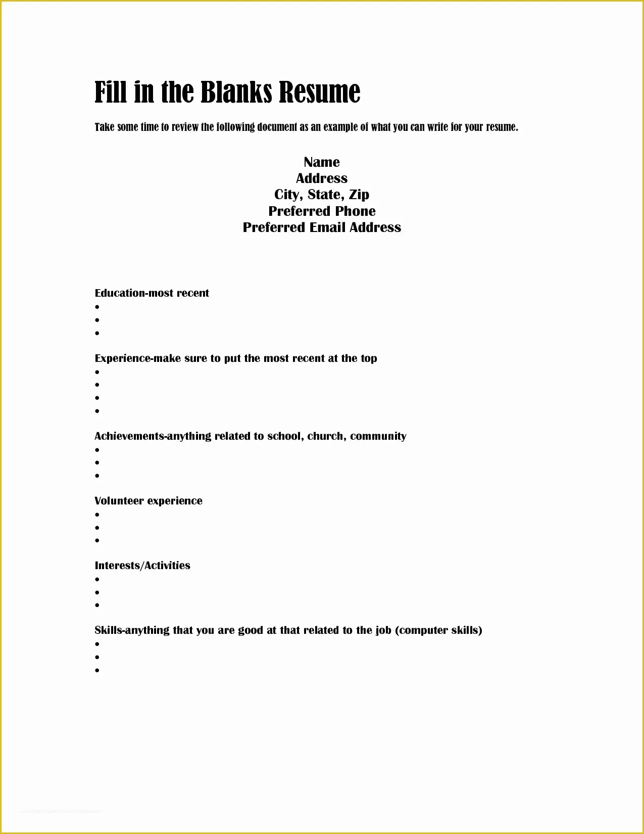 Free Resume Templates to Fill In and Print Of Blank Resume Templates Mughals