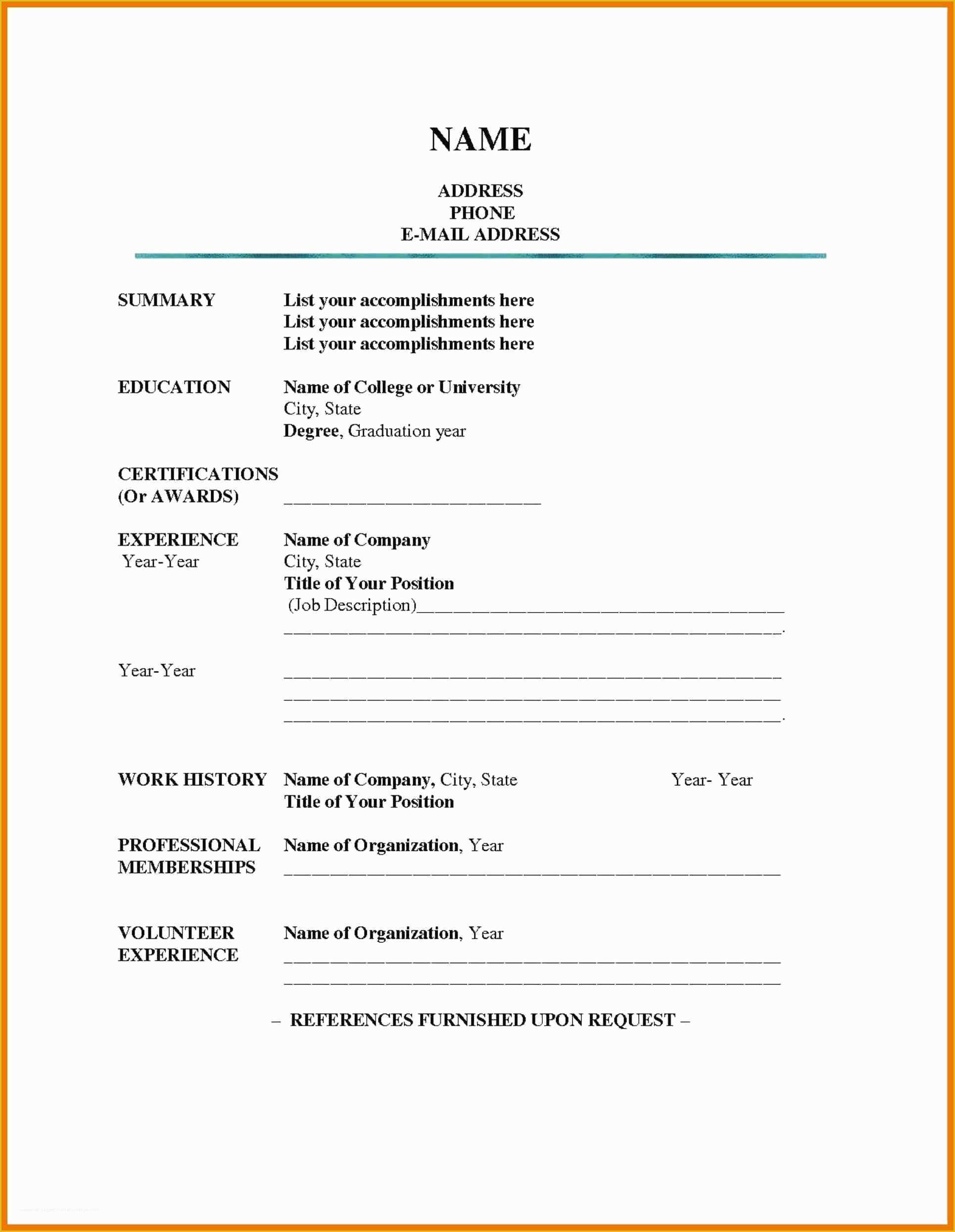 Free Resume Templates to Fill In and Print Of forms Resume