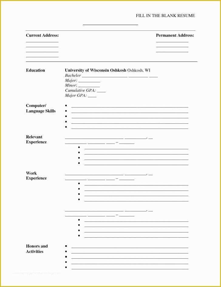 Free Resume Templates to Fill In and Print Of Free Printable Fill In the Blank Resume Templates