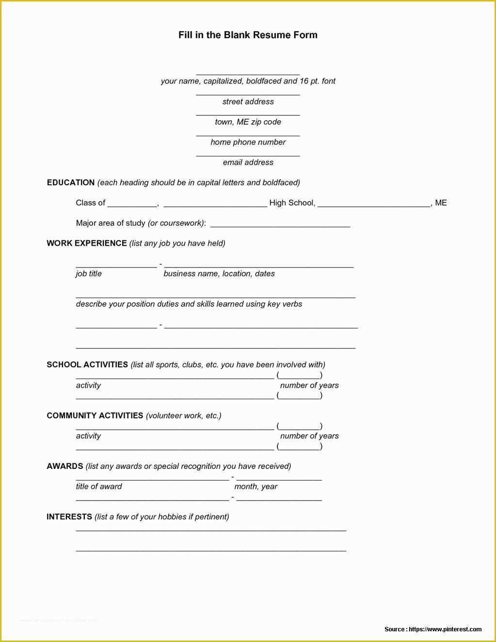 Free Resume Templates to Fill In and Print Of Free Printable Fill In the Blank Resumes Resume Resume