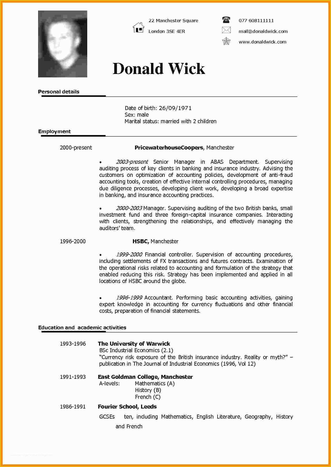 Free Resume Templates with Photo Of 5 Cv Sample In English