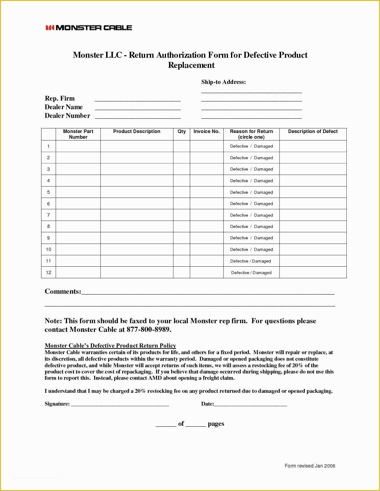 Free Return Authorization form Template Of Free Templates Return Material Authorization form Template