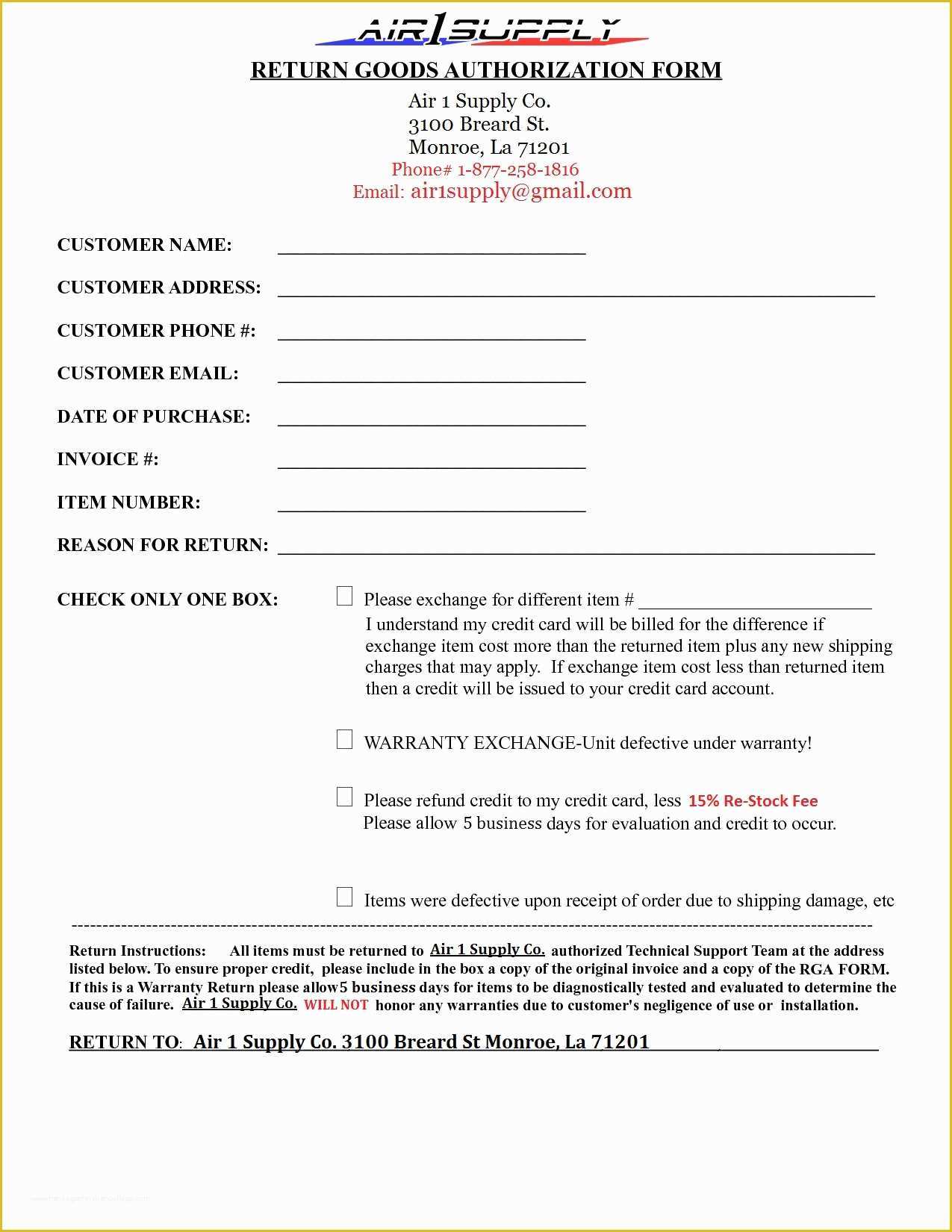 Free Return Authorization form Template Of Inspirational Return Goods Approval Template and