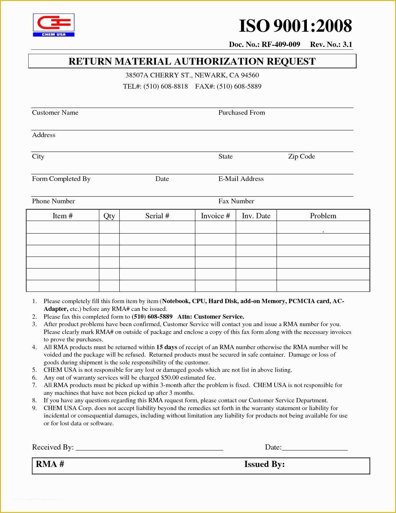 Free Return Authorization form Template Of Latest Pics Return Authorization form Template