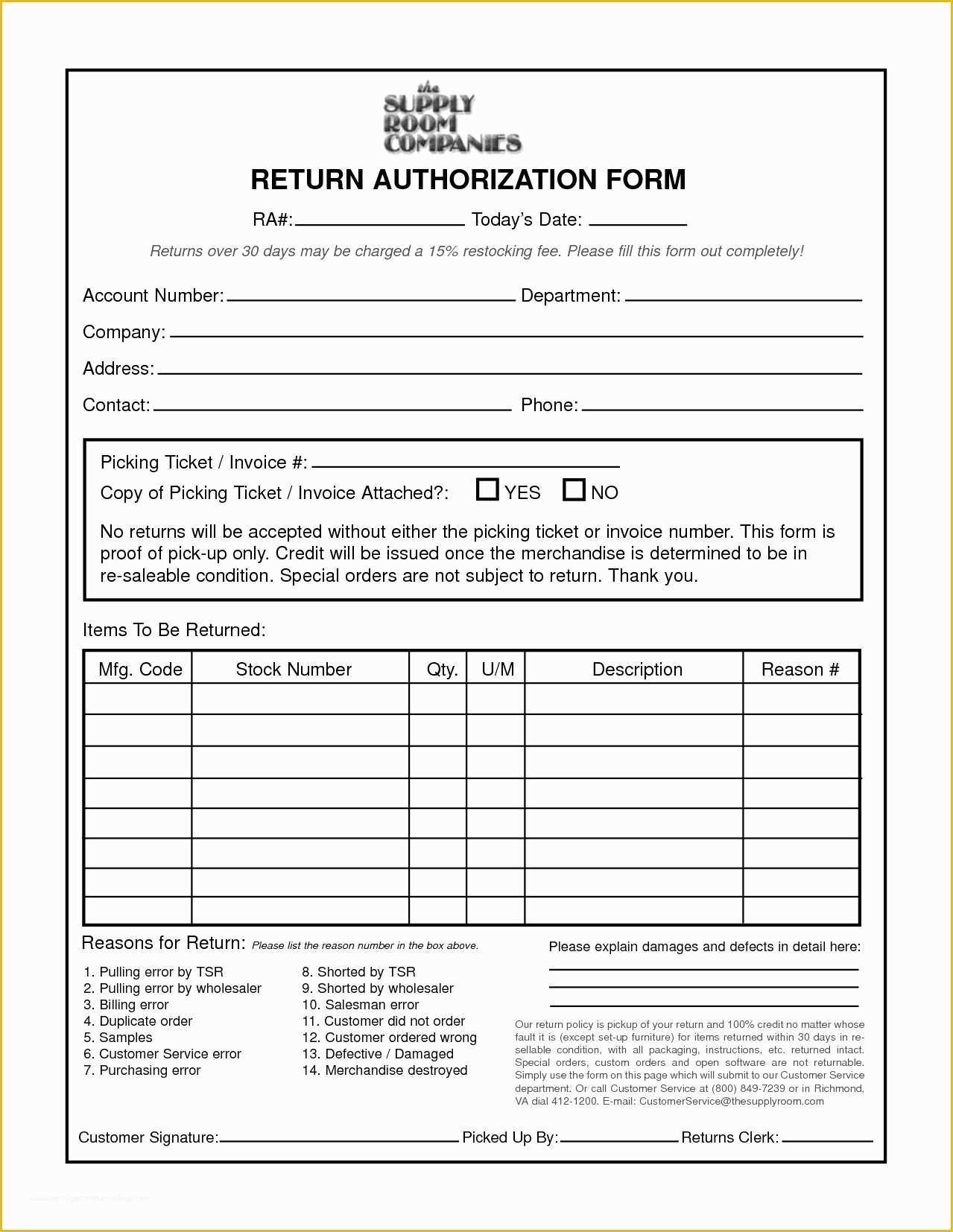 Free Return Authorization form Template Of Return form Template – Versatolelive