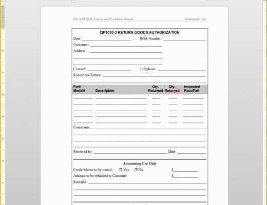 Free Return Authorization form Template Of Return Goods Authorization iso Template