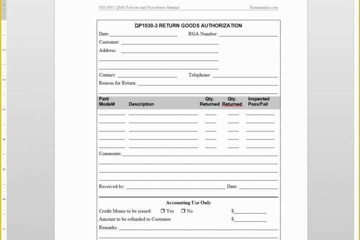 Free Return Authorization form Template Of Return Goods Authorization iso Template