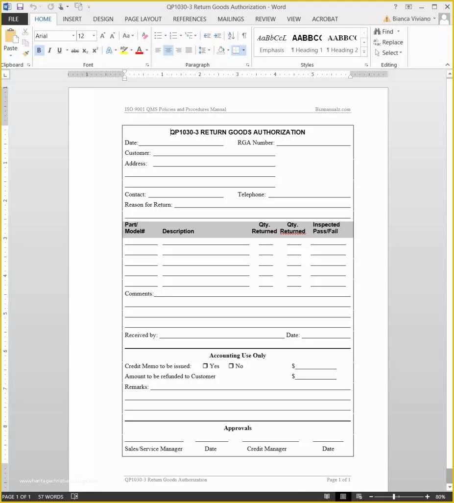 Free Return Authorization form Template Of Return Goods Authorization iso Template