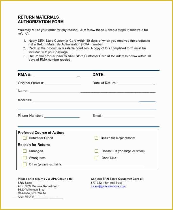 Free Return Authorization form Template Of Return Material Authorization form Template Flipsr