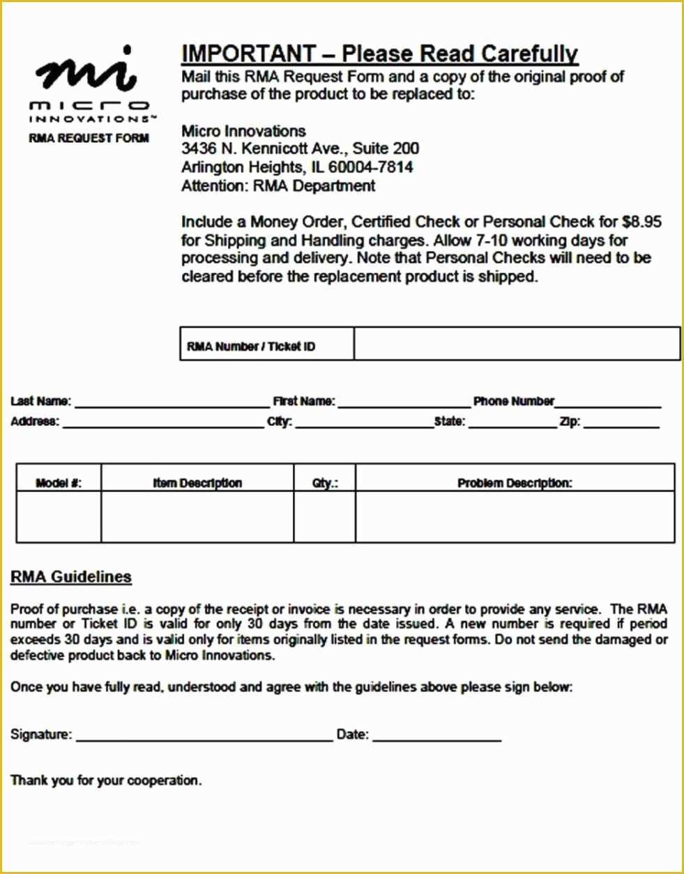 Free Return Authorization form Template Of Return Material Authorization form Template