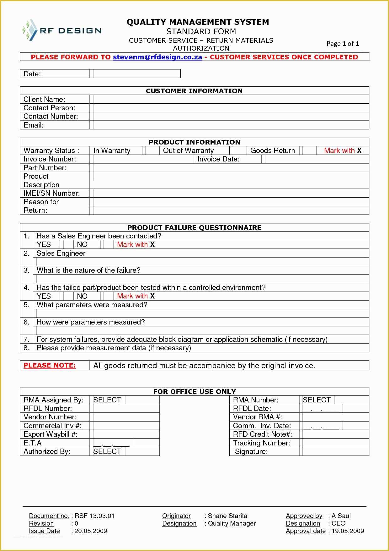 Free Return Authorization form Template Of Return Material Authorization form Template