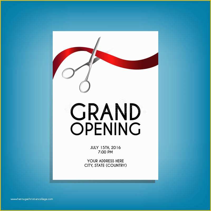 Free Ribbon Cutting Template Of Grand Opening Flyer Mock Up with Silver Scissors Cutting