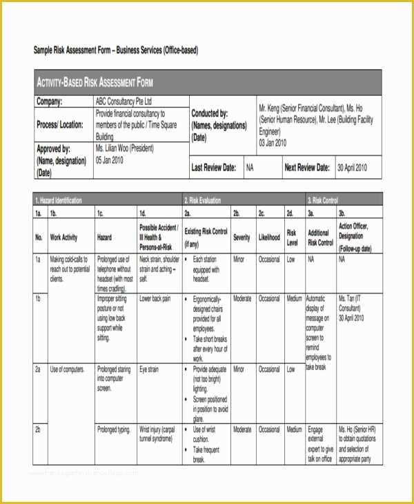 Free Risk assessment Template Of 25 Sample Risk assessment forms