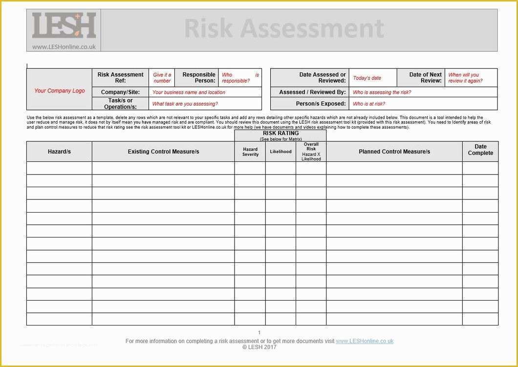 Free Risk assessment Template Of Free Risk assessment Template Pics – Risk assessment