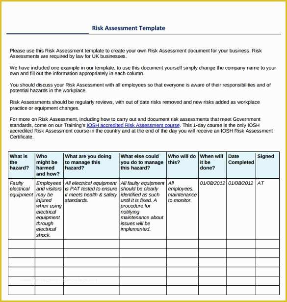 Free Risk assessment Template Of Sample It Risk assessment Template 12 Free Documents In