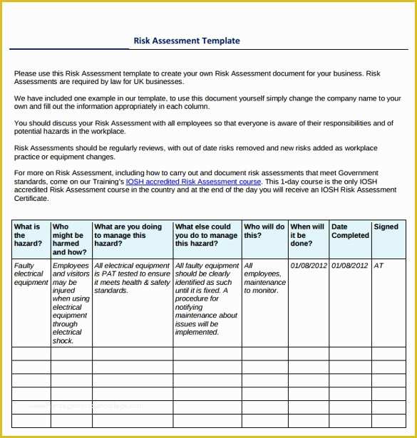 Free Risk Assessment Template Of Sample It Risk Assessment Template 12 