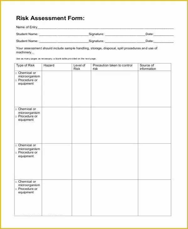 Free Risk assessment Template Of Sample Risk assessment form 18 Free Documents In Word Pdf