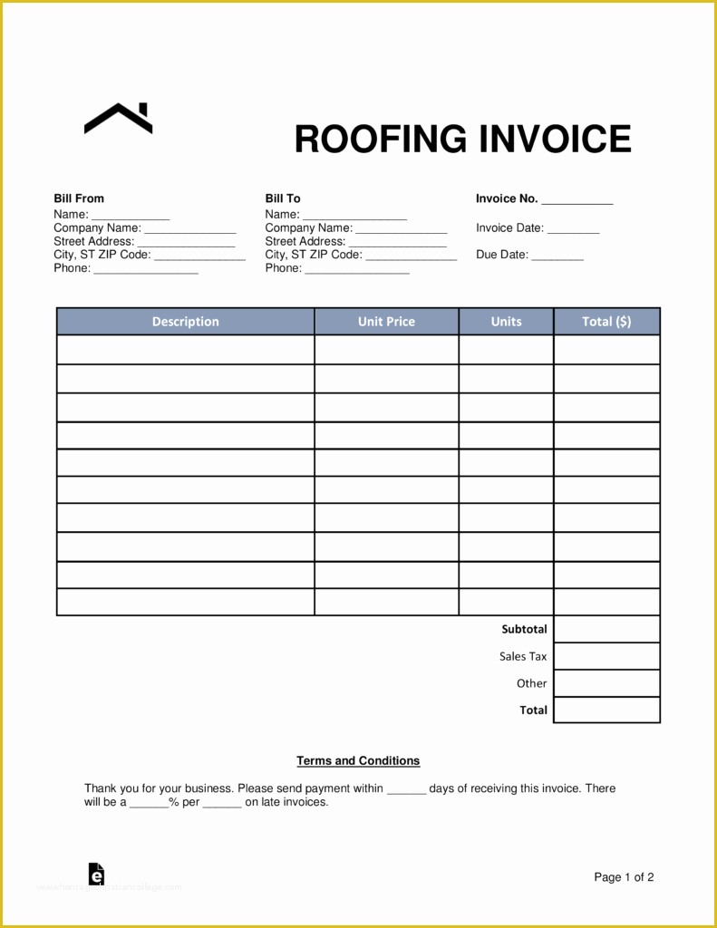 Free Roofing Contract Template Of Free Roofing Invoice Template Word Pdf