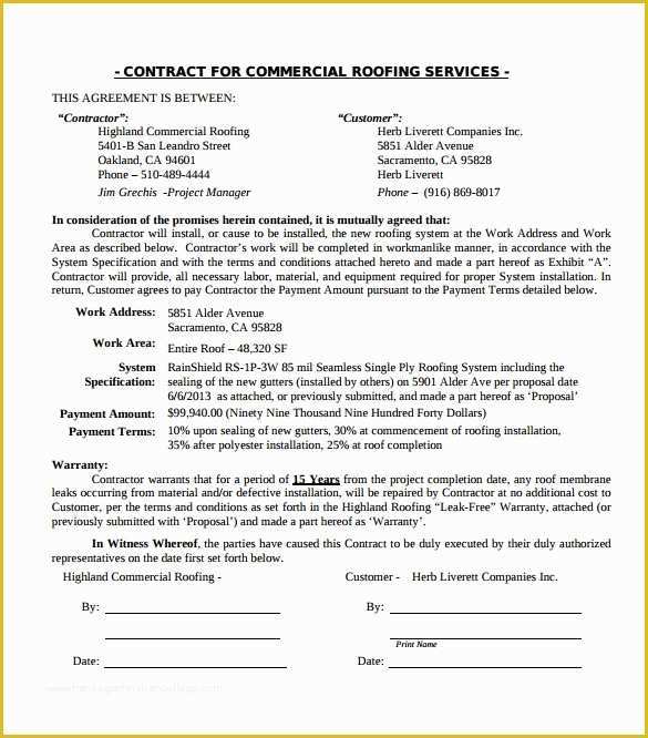 Free Roofing Contract Template Of Roofing Contract Template 9 Download Documents In Pdf