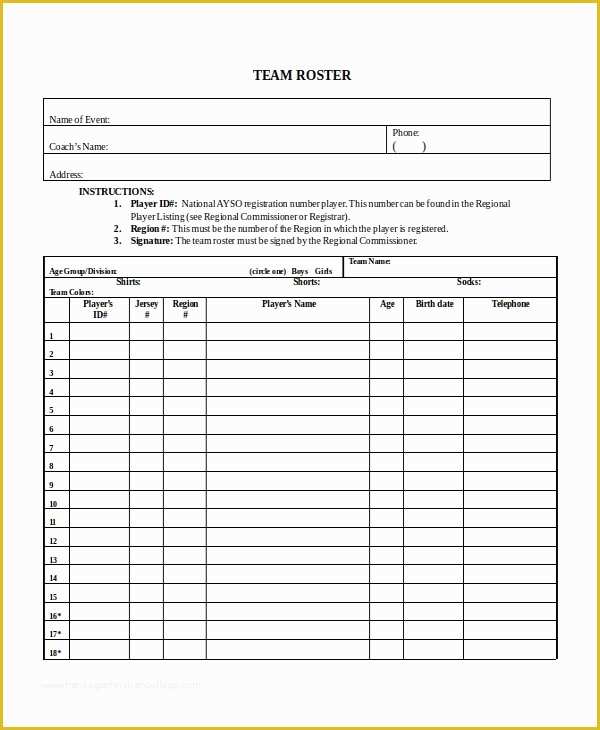 Free Roster Template Of 21 Roster form Templates 0 Freesample Example format