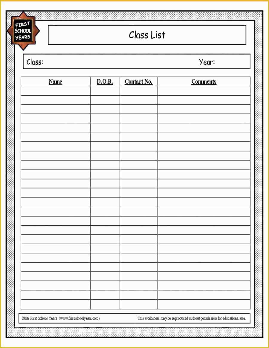 Free Roster Template Of 37 Class Roster Templates [student Roster Templates for