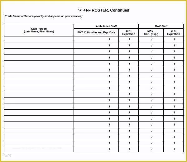 Free Roster Template Of 8 Staff Roster Templates