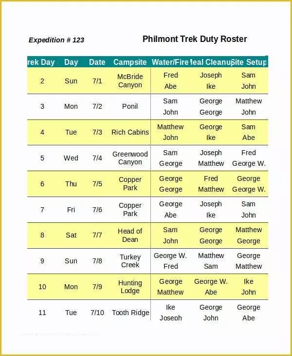 Free Roster Template Of Excel Roster Template 5 Free Excel Documents Download