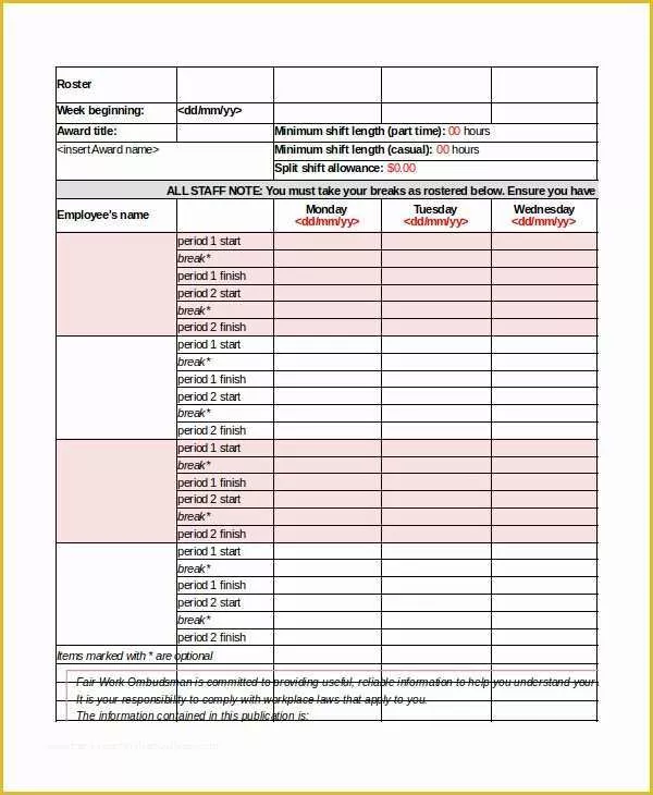 Free Roster Template Of Excel Roster Template 5 Free Excel Documents Download