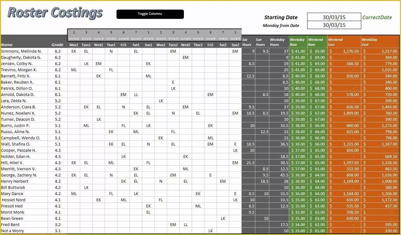 Free Roster Template Of Free Shift Roster Excel Template Acusoftware