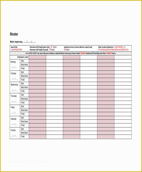 Free Roster Template Of Roster Template 8 Free Word Excel Pdf Document