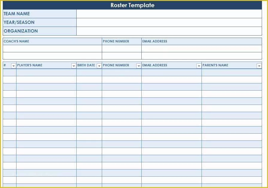 Free Roster Template Of Roster Template