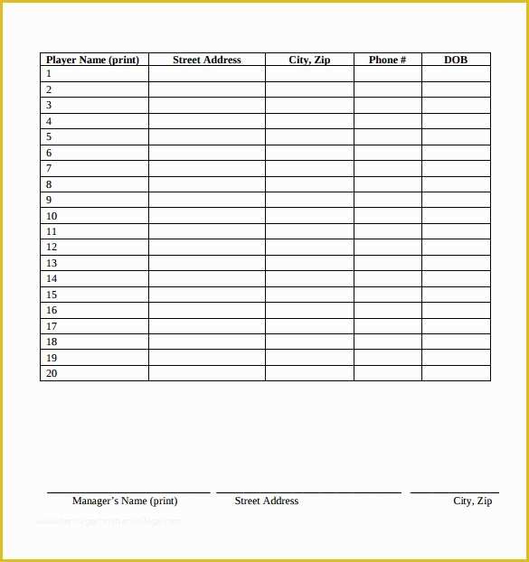 Free Roster Template Of Sample Baseball Roster Template 10 Download Documents