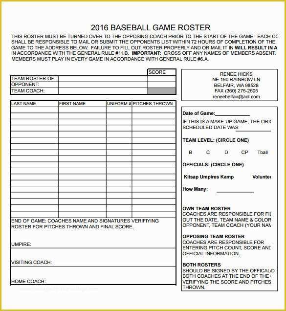 Free Roster Template Of Sample Baseball Roster Template 10 Download Documents