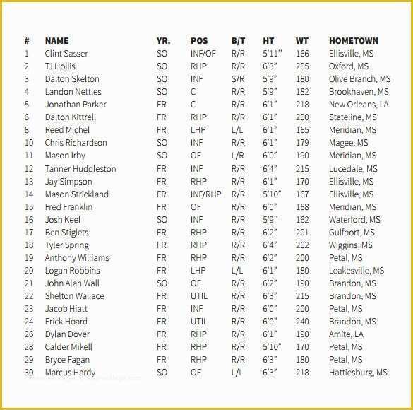 Free Roster Template Of Sample Baseball Roster Template 9 Free Documents In Pdf