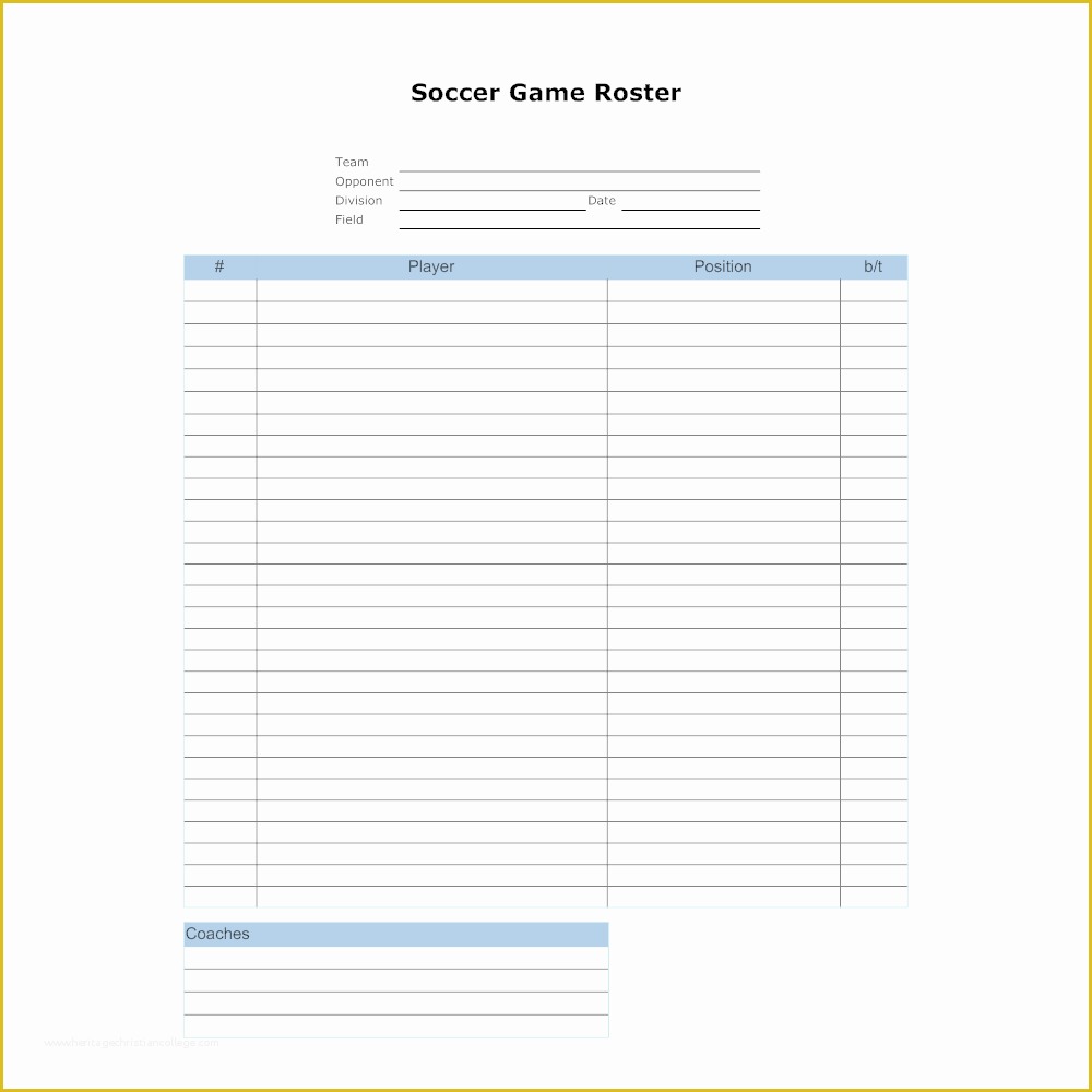Free Roster Template Of soccer Game Roster Template
