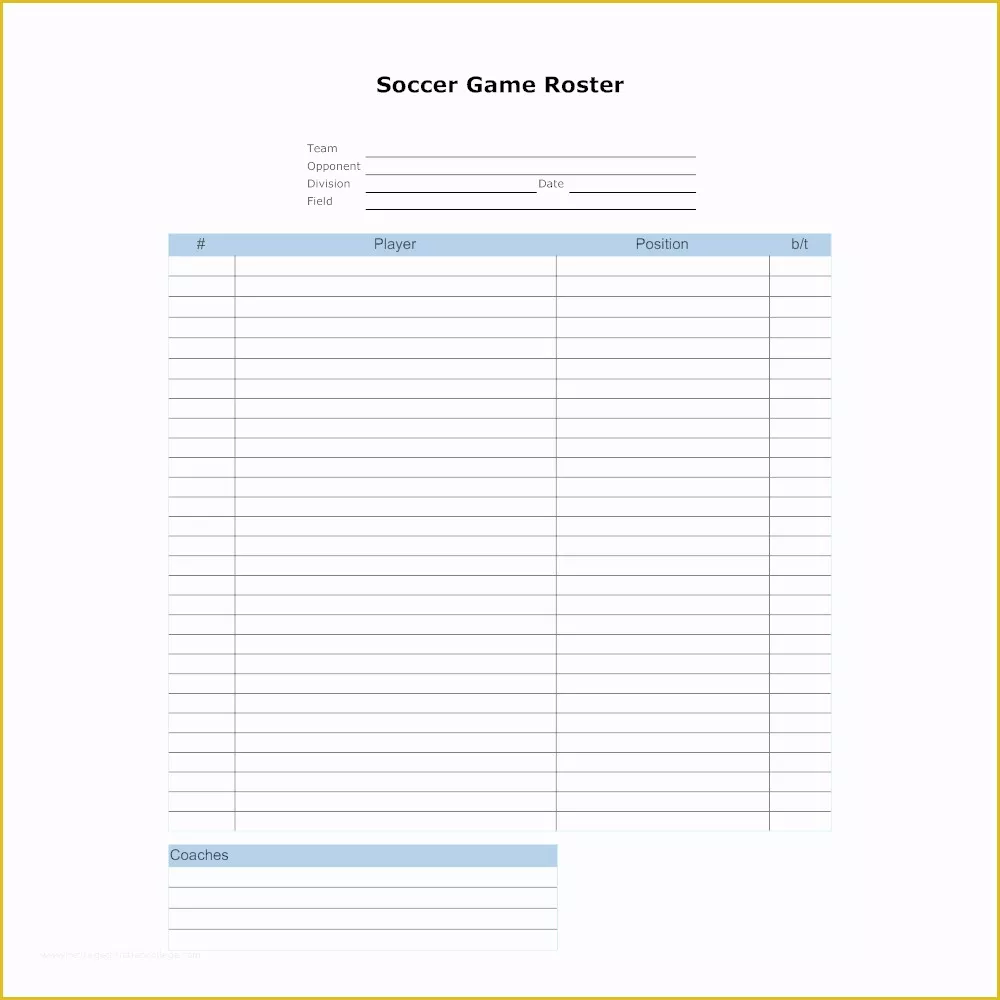 Free Roster Template Of soccer Game Roster Template