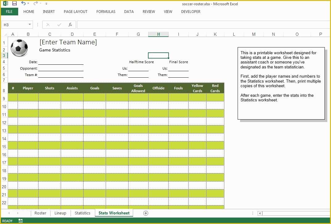 Free Roster Template Of soccer Roster Free Excel Template
