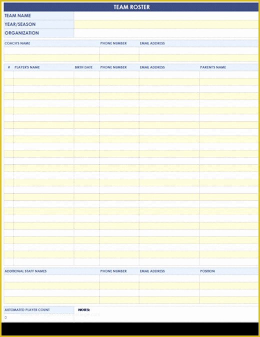 Free Roster Template Of Sports Team Roster