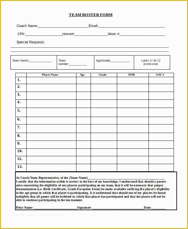 Free Roster Templates Printable Of 21 Roster form Templates 0 Freesample Example format