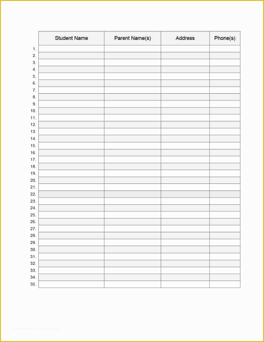 Free Roster Templates Printable Of 37 Class Roster Templates [student Roster Templates for
